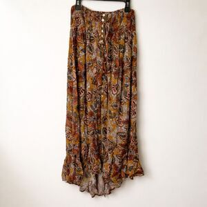 Rachel Zoe Floral Boho Button Front Maxi Skirt Size Small